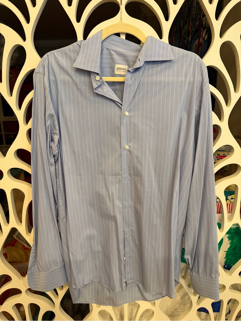 Armani Collezioni Light Blue White Pinstripe Men's Dress Shirt